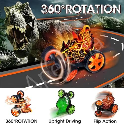 Oyuncak Uzaktan Kumandalı 360° Hareket Edebilen Pilli Işıklı Dinozor Araba - Kumandalı Oyuncak Akrobat Araba (K-Kırmızı) - Görsel 3