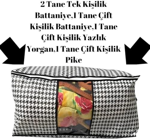 AEE® 5 adet Mega Boy Pencereli Hurç Seti 64x46x34 Büyük Boy Yorgan Hurcu Battaniye Yastık Baza Altı Dolap Üstü Çeyiz Bohçası Düzenleyeci Organizer