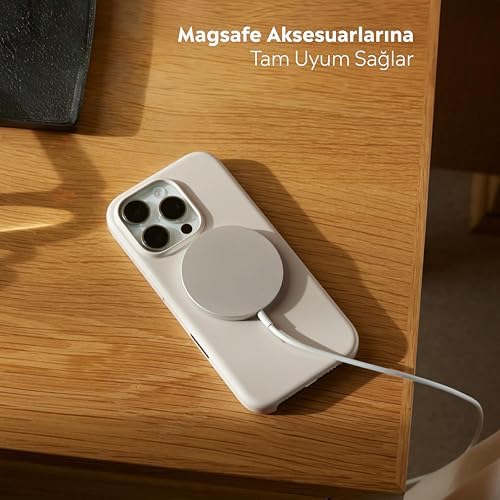 iPhone Kablosuz Şarj İle Uyumlu Sert Mika Çizilmeye Dayanıklı Koruyucu Kılıf İnce Form Mikrofiber Kaplama (Çöl, iPhone 16 Pro)