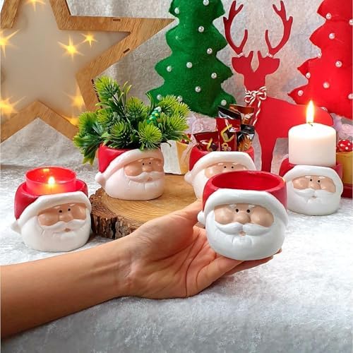 Alternative view of Dafniart Yılbaşı Yeniyıl Noel Baba Mumluk Dekor Hediyeli Ürün 8 cm Kırmızı 2 li Beton Alaşımlı