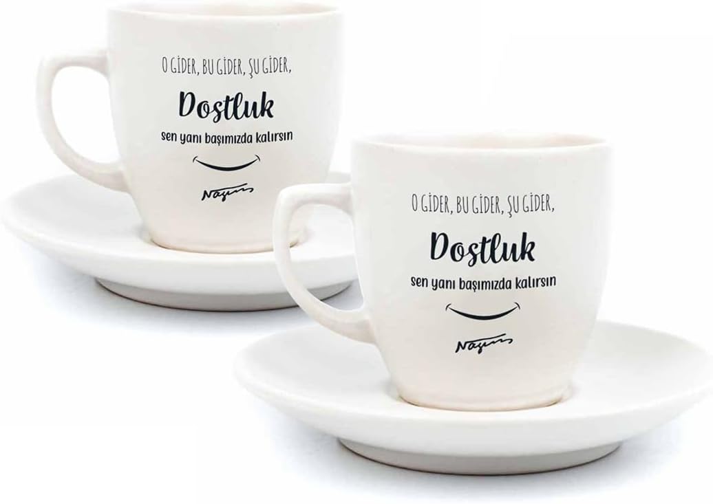 Alternative view of Dostluk 2 Kişilik 4 Parça Krem Türk Kahvesi Fincan Seti - Hediyelik Kahve Fincanı Seti