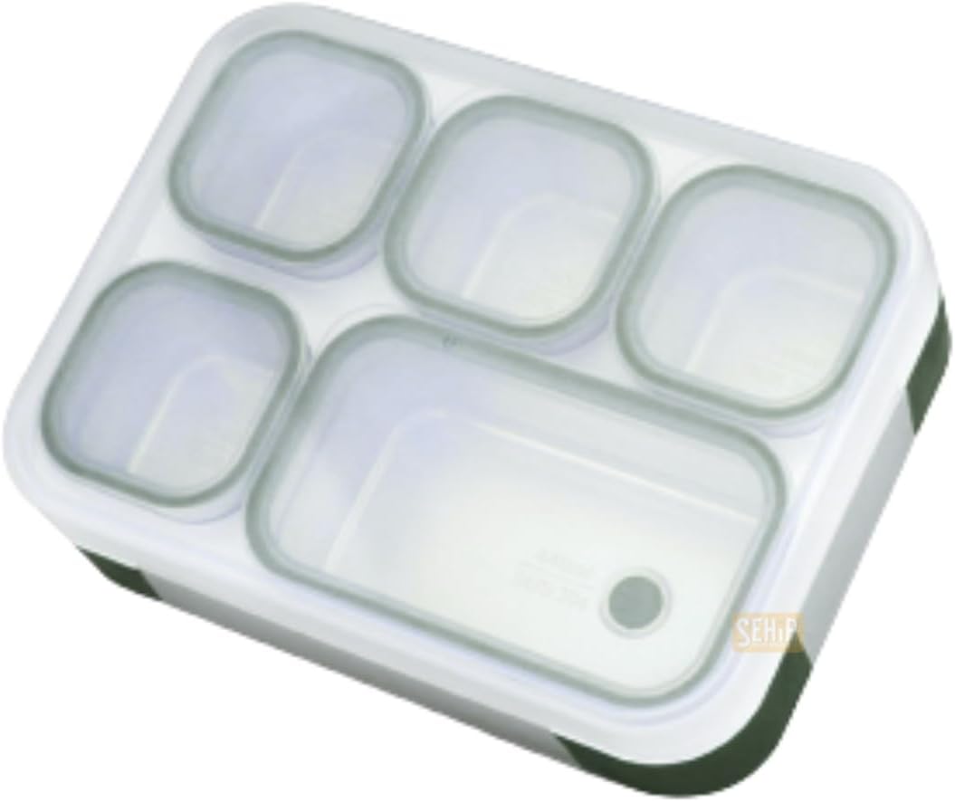 1000ml Lunchbox Tek Katlı 5 Bölmeli Çelik Sefer Tası Yemek Kutusu (Koyu Yeşil)