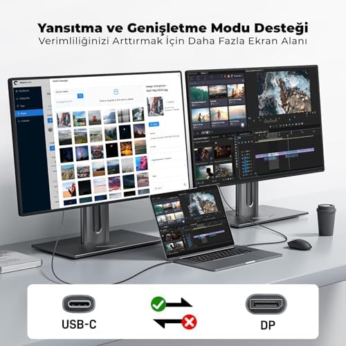 Alternative view of USB-C to DisplayPort 1.4 Kablo 2 Metre 8K 60Hz 4K 144Hz 2K 240Hz Type-C to DP Monitör Kablosu Thunderbolt 5/4/3 Uyumlu