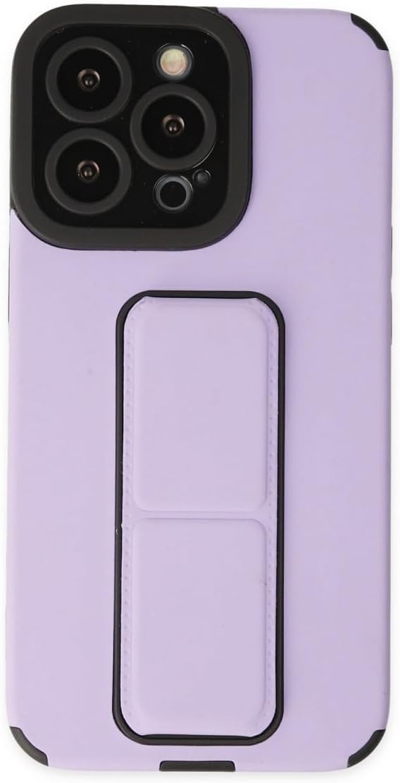 iPhone 14 Pro Max Uyumlu Mega Standlı Silikon Kılıf Lila – Entegre Standlı, Darbe Emici, Kamera & Ekran Korumalı, Yumuşak Esnek Telefon Kılıfı