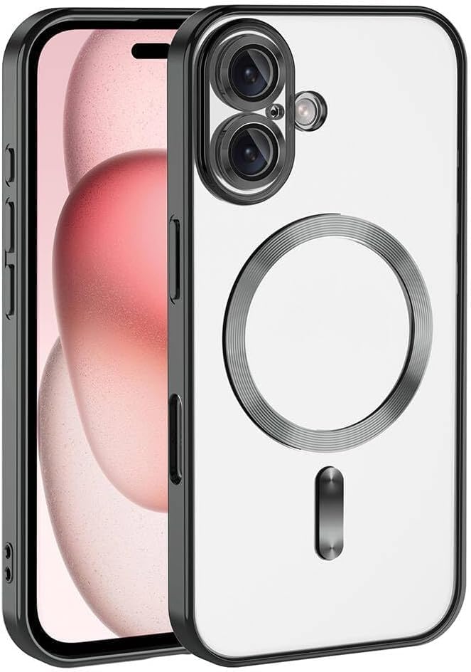 & AKSESUAR iPhone 16 için Magsafe ile Uyumlu Arka Kısmı Parlak Şeffaf Yapıya Sahip Kenarları Silikon Yapılı Güçlendirilmiş Mıknatıslı Kamera Lens Koruyuculu Wireless Kablosuz Şarj Destekli