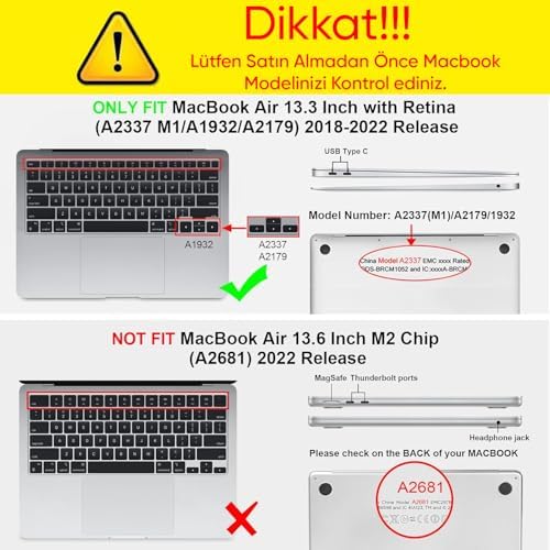 MacBook Air 13.3 inç m1 ile Uyumlu Polikarbonat Sert Koruyucu Çizilme ve Darbe Önleyici Kılıf A2337 A2179 A1932 (Siyah Şeffaf, 13.3 inç 2018-2022 Arası (m1 işlemci)) - Görsel 3