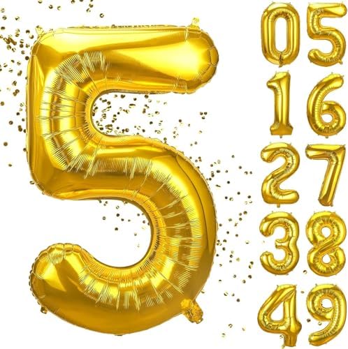 xesha 5 Yaş Doğum Günü Rakamlı Balon Yaş Günü Gold Renk Uçan Balon 102 cm Doğum Günü ve Parti Dekorasyonu Büyük Boy Folyo Balon 40 inç - 102 cm Doğum Günü Dekorasyonu Balon Yaş Sayı Helyum Balon 5 Rakamı - Görsel 3