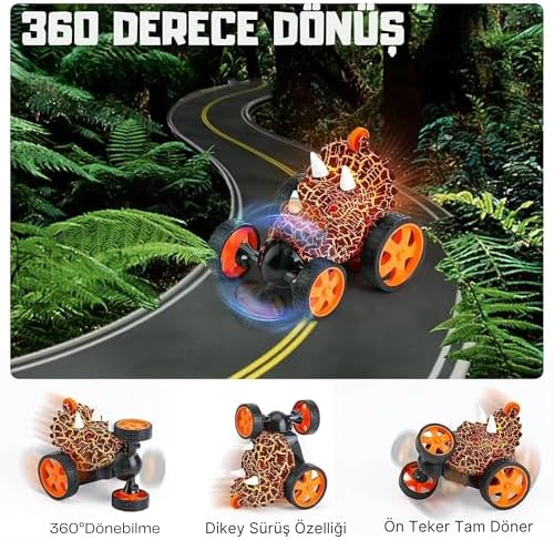 Uzaktan Kumandalı Dinozor Araba 360° Hareketli, Pilli,ışıklı, Drift Atan Full Fonksiyon, Ön Tekerlekleri Akrobat Dönebilen Araba (Yeşil) - Görsel 3