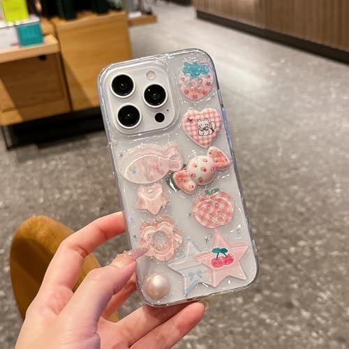 3D Şeker ve Meyve Figürlü Şeffaf Simli iPhone 15 Pro Uyumlu Kılıf – Kamera Korumalı, Darbe Emici Silikon - Görsel 3