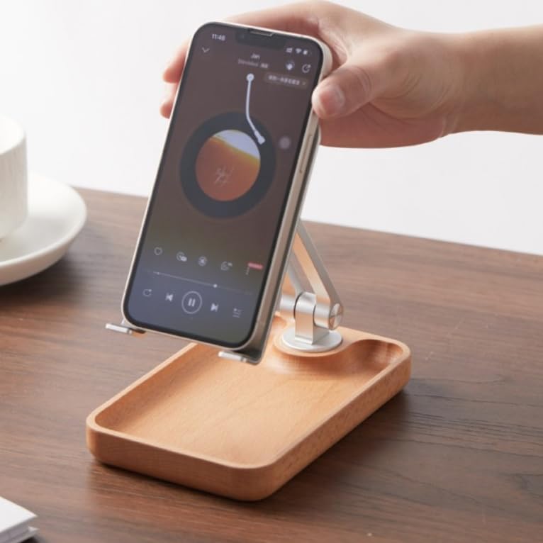 Alternative view of Profesyonel Tok Alüminyum Stand Ahşap Tabanlı Business Model A Sınıfı Malzeme Döner Tablet Akıllı Telefon Standı Masaüstü Stand Katlanabilir Cep Telefonu Telefon Tutucu A.Kahverengi TM01