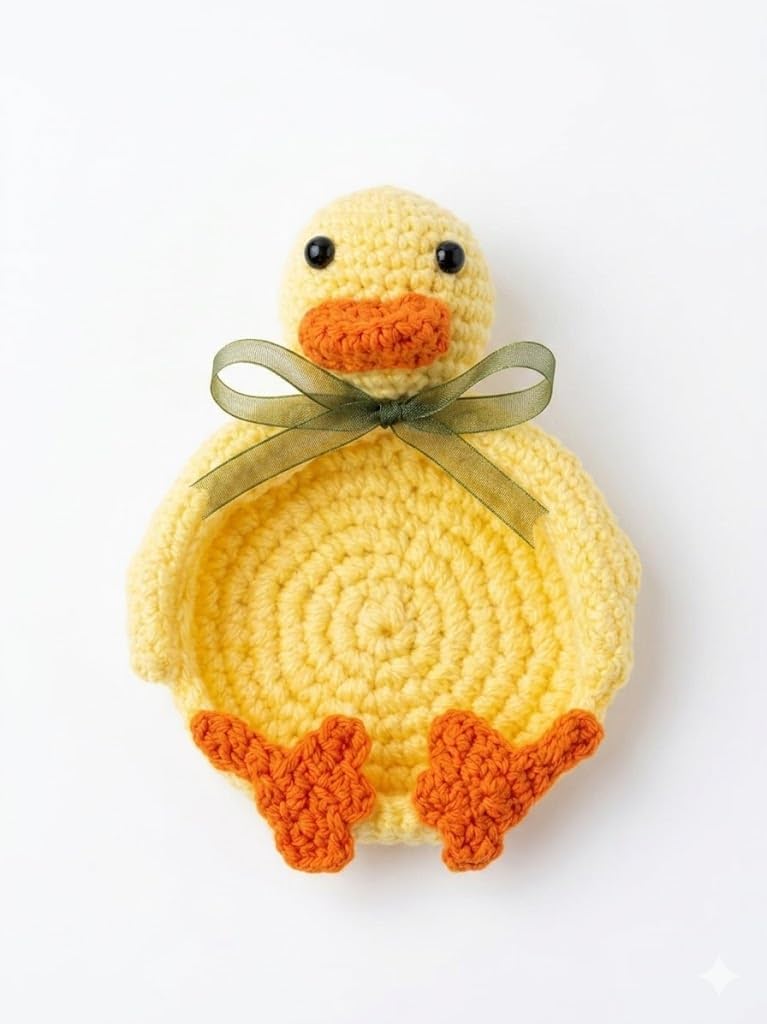 Sarı Ördek Amigurumi El Örgüsü Bardak Altlığı - Çok Amaçlı Dekoratif Takı ve Anahtar Tabağı - El Yapımı Örgü Figürlü Coaster
