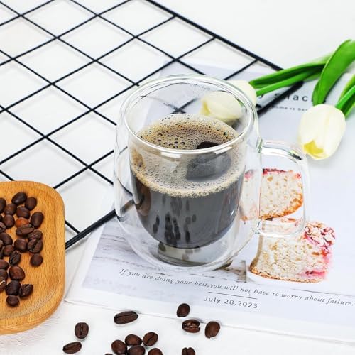 2 Adet Çift Cidarlı İki Katmanlı Borosilikat Cam Bardak, Yalıtımlı Cappuccino Latte Kahve Kupası, Şık ve Dayanıklı Tasarım, Isıya Dayanıklı,Termisil Kupa (300 Ml)