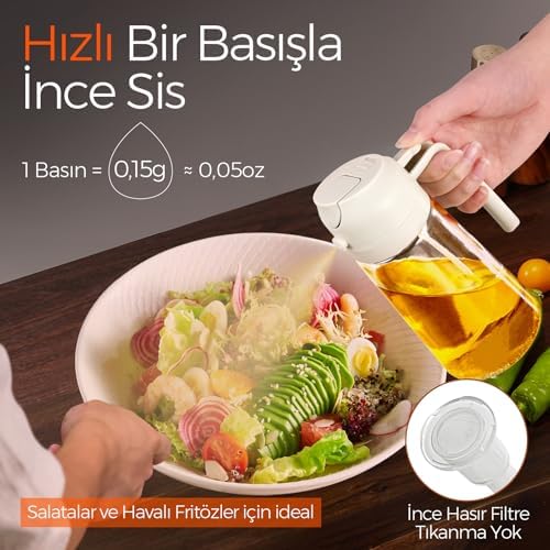 Alternative view of YARRAMATE Pişirme için Yağ Püskürtücü, Mutfak için 2'si 1 Arada Zeytinyağı Dispenseri Şişesi, 16oz/470ml Premium Cam Yeşil Kabı, Hava Fritözü, Salata, Kızartma, Barbekü için Gıda Sınıfı Mister