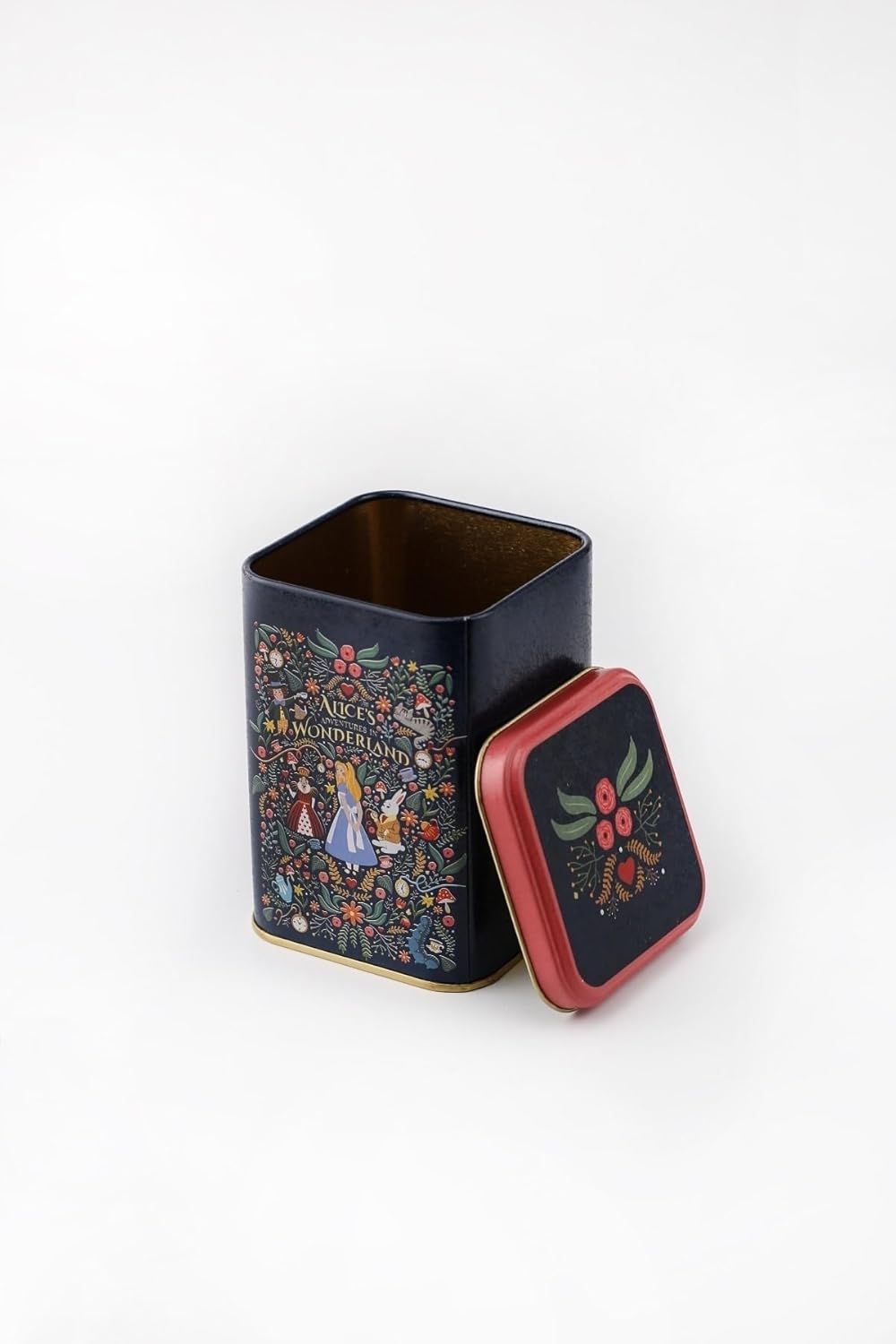 EVLE-Er022-9a Tales Alices Desenli Kare Metal Saklama Kabı 11x11 Cm (Tales Alices)