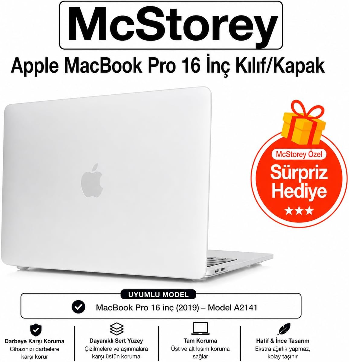 Alternative view of MacBook Pro 16 Touch Bar Uyumlu Sert Kapak Hardcase Mat Yüzey İnce Hafif Darbe Çizilme Koruma A2141 Şeffaf