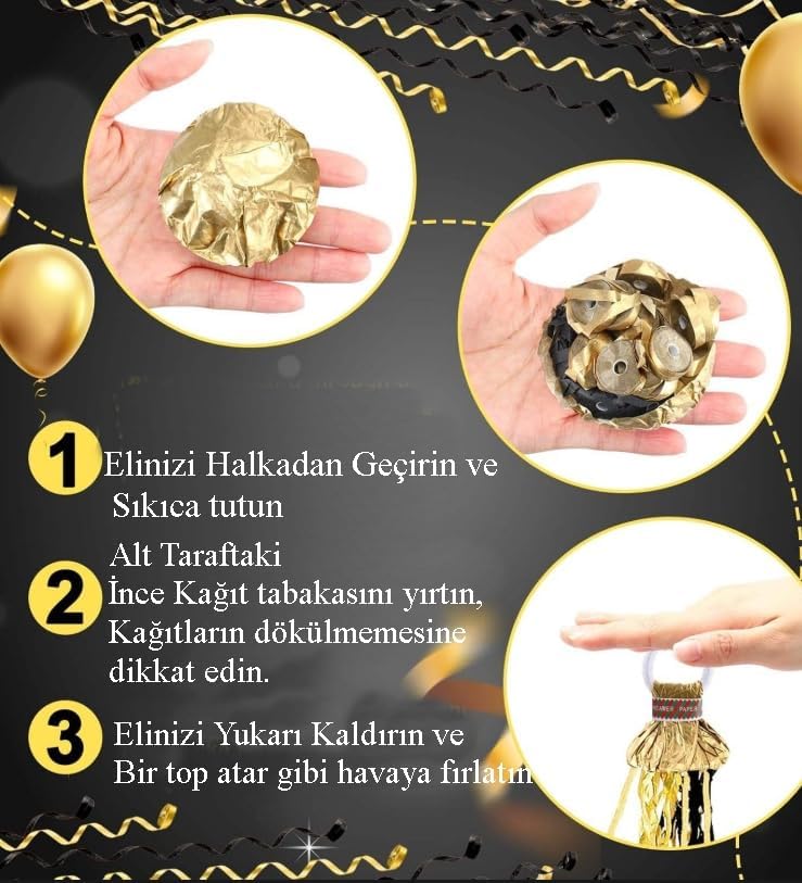 Gold Renk Fırlatmalı El Konfetisi- Düğün Nişan Bekarlık Doğum günü Partisi (Ortamı Kirletmez) 10 Adet Gold