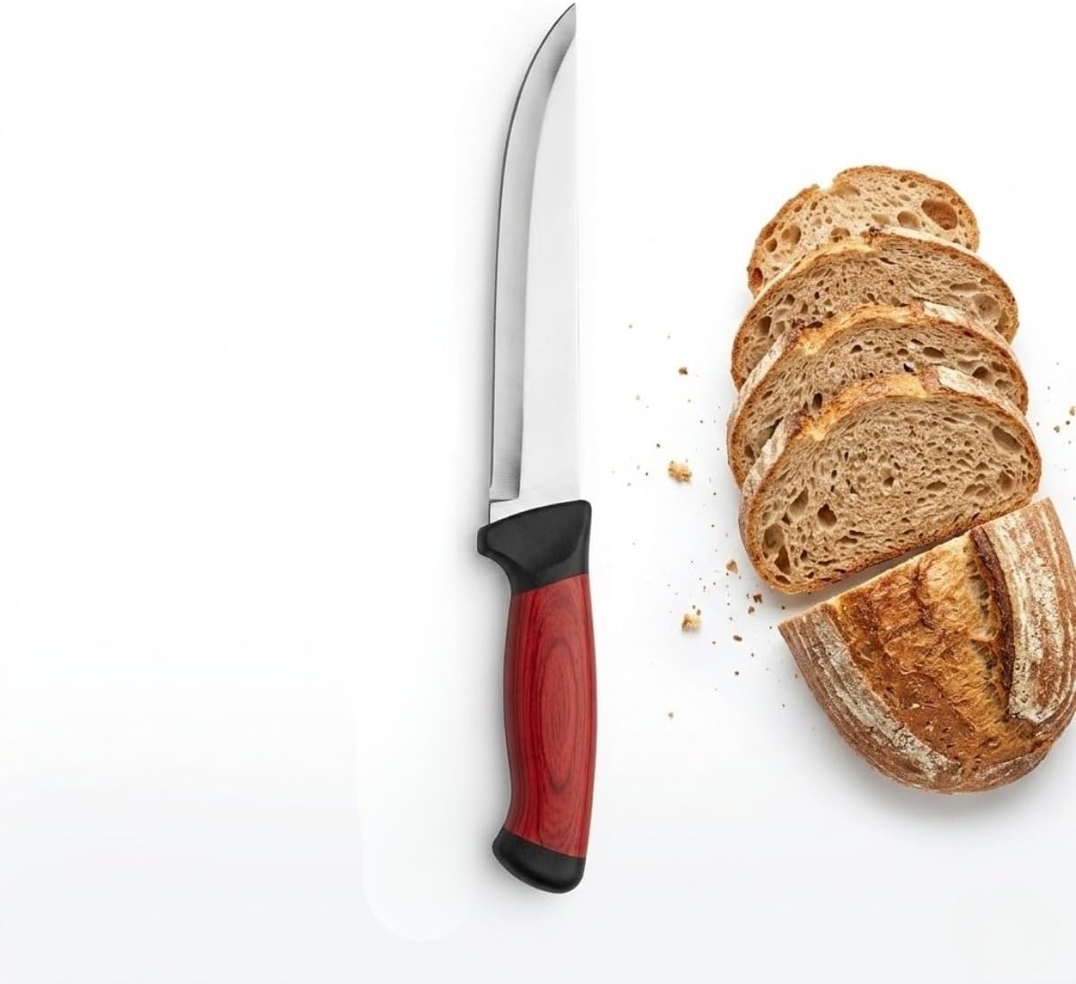 Alternative view of Ekmek Bıçağı, Paslanmaz Çelik, Kırmızı-Siyah Ergonomik Sap, 25 cm, Mutfak Kullanımı için