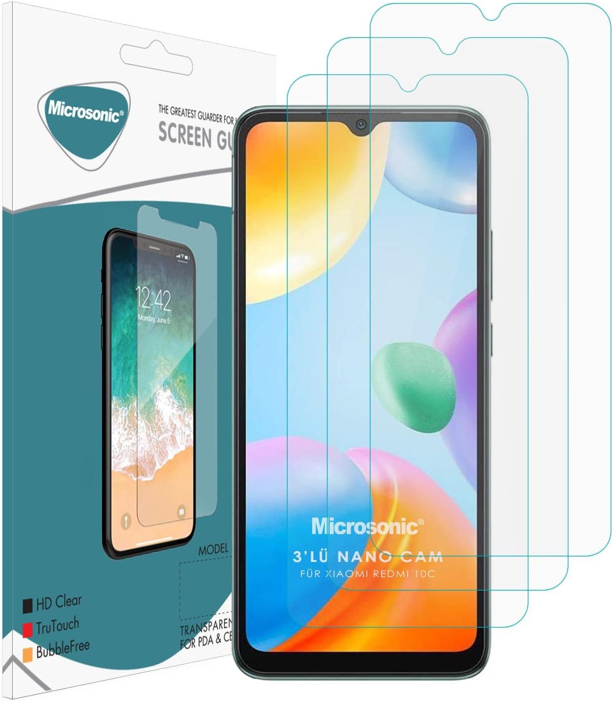 Alternative view of Xiaomi Poco C40 Screen Protector Nano Glass Cam Ekran Koruyucu (3`lü Paket) [Poco C40 ile Uyumlu Ekran Koruyucu]