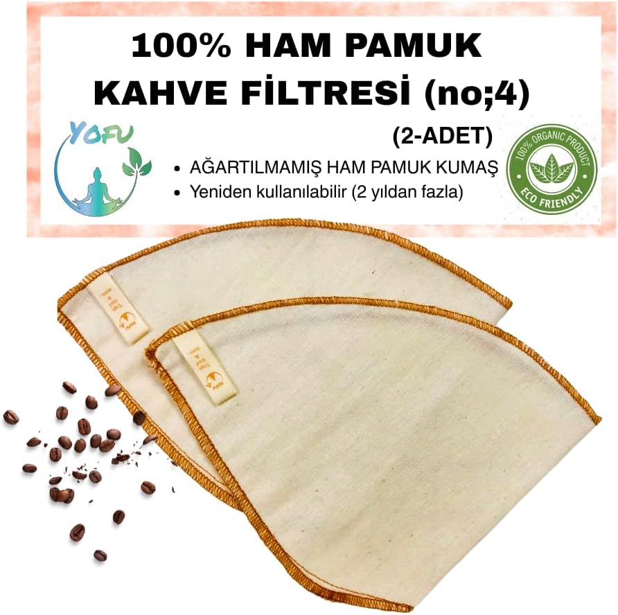 (2 adet) Yıkanabilir, Kumaş Kahve Filtresi (no:4) Ağartılmamış%100 Ham Pamuk, Organik, Ekolojik Filtre no:4 (no4.2) - Görsel 3
