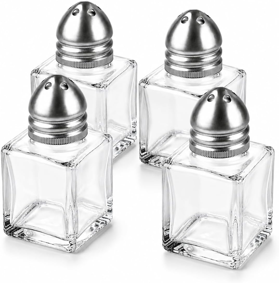 Mini Cam Tuzluk Biberlik Seti Kare Baharatlık Paslanmaz Çelik Kapaklı Şeffaf Cam Sofra Tuzluk Baharat Kabı Modern Dekoratif Tuzluk Biberlik Takımı (4) - Görsel 3