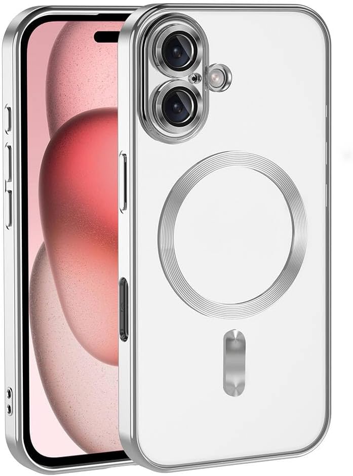 Alternative view of Apple iPhone 16 ile uyumlu Kılıf Kamera Korumalı Logo Gösteren Parlak renk kenar çizgileri ile şık bir tasarım Colored Z-Omega Kapak Gümüş