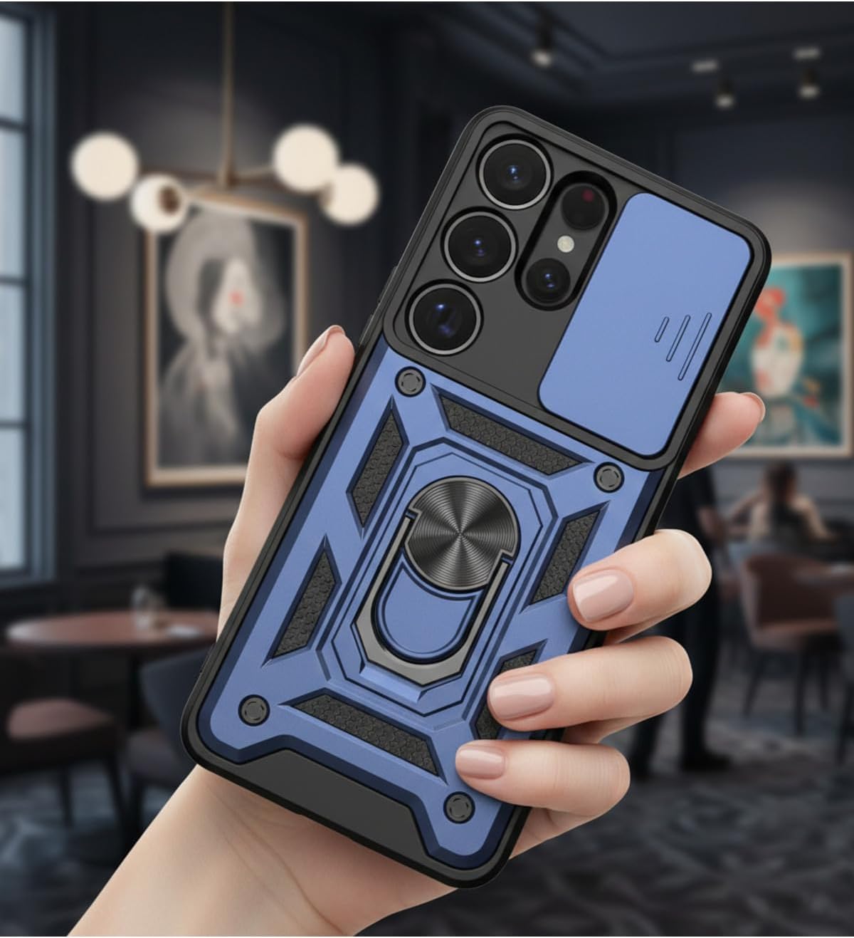Alternative view of -  S26 Ultra ile uyumlu Galaxy İçin Sürgülü Korumalı Yüzüklü Standlı Magnetic Tpu Tank Kapak - Lacivert