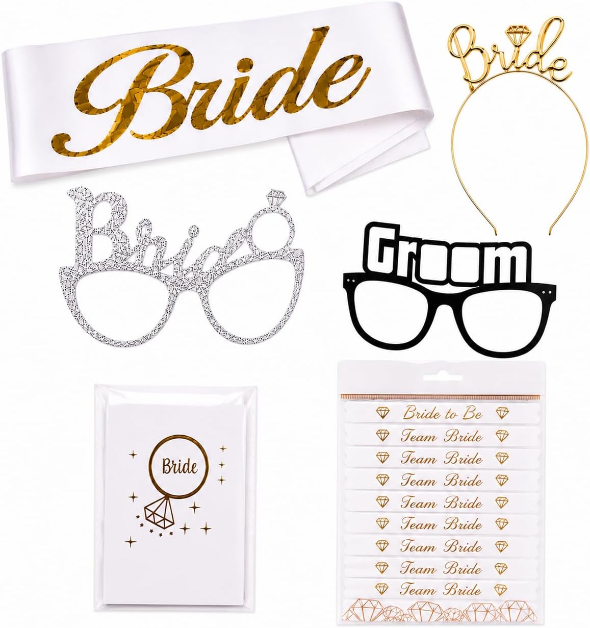 28 Parça Altın Beyaz Bekarlığa Veda Parti Aksesuar Seti (Bride To Be Seti)
