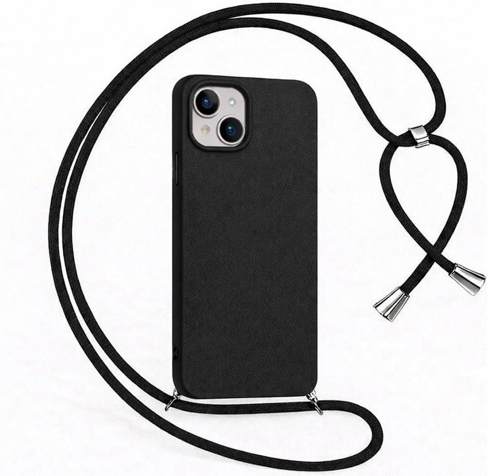 iPhone 15 ile Uyumlu Özel Üretim Ayarlanabilir İpli Boyun Askılı Silikon Kılıf Kadife İç Yapılı Viper Boyun Çapraz Taşıma Özellikli Asılabilen İpli Telefon Kılıfı Siyah - Görsel 2