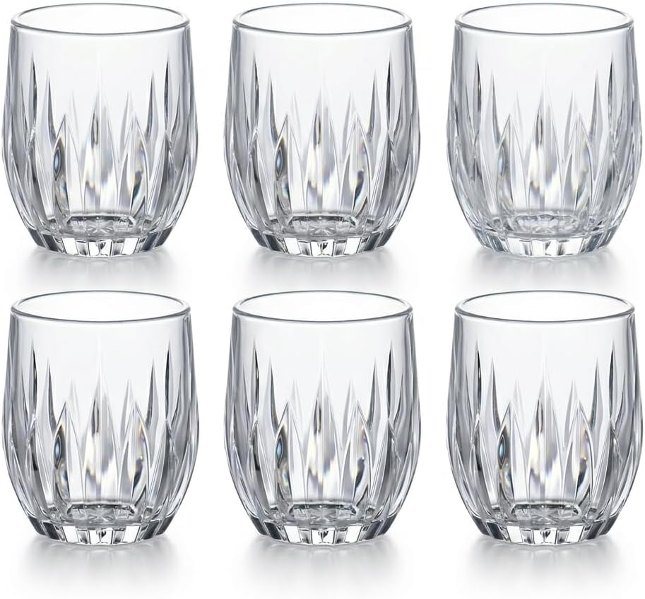 6'lı Kesme Görünümlü Cam Bardak Seti - Meşrubat, Su, Kahve ve Viski Bardağı Takımı (320 ml)