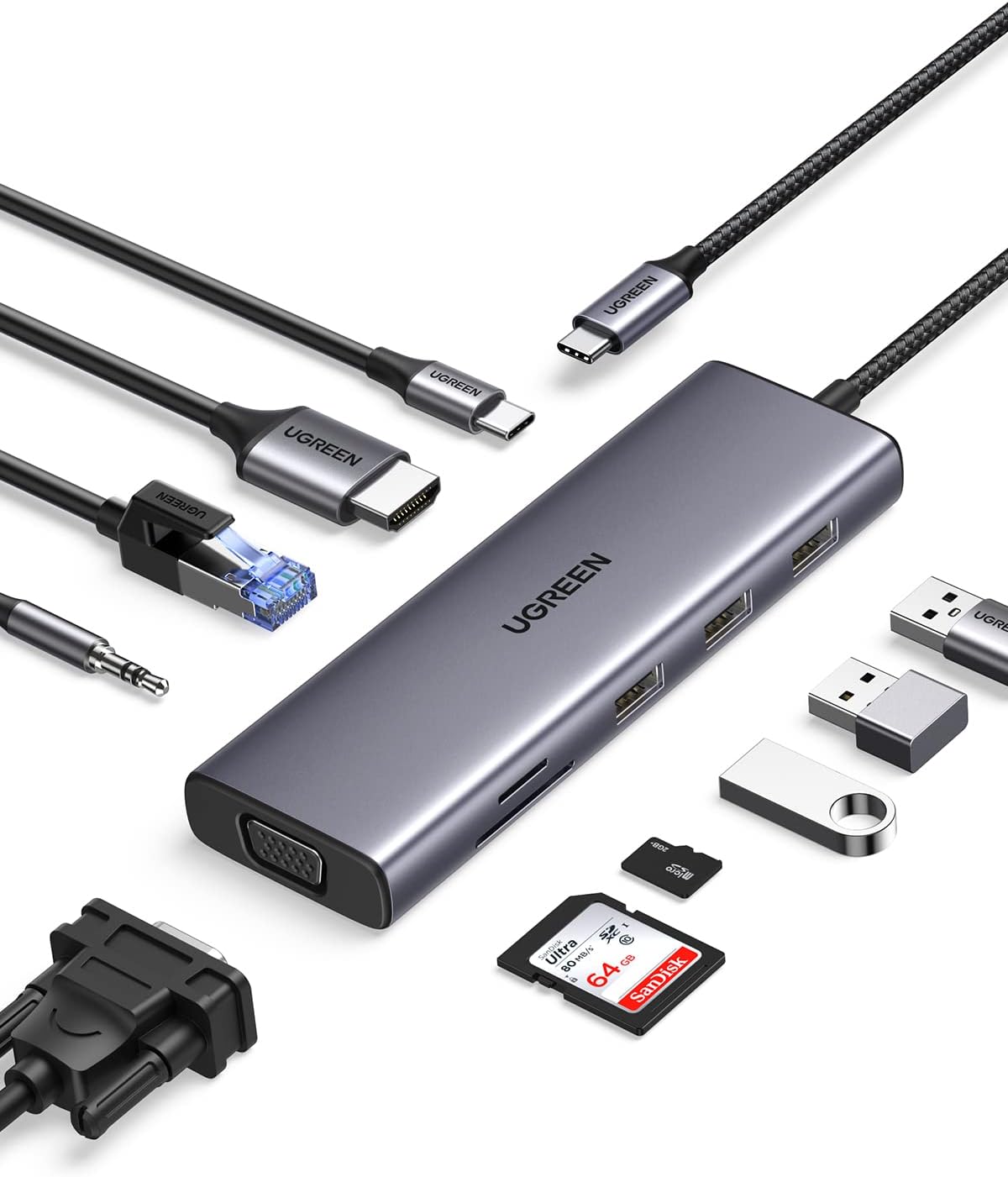 Alternative view of USB C Yerleştirme İstasyonu 10'U 1 ARADA 4K HDMI, VGA, 3 x USB A 3.0, PD 100W, Ethernet, 3,5 mm Ses, SD/TF ile