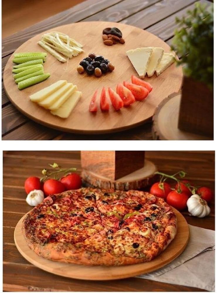 Alternative view of 36cm Dönerli Bambu Yuvarlak Pizza ve Sunum Tepsisi, 360 Derece Dönebilen Kahvaltı Sunum, Pizza Sunum ve Börek Sunum Tepsisi
