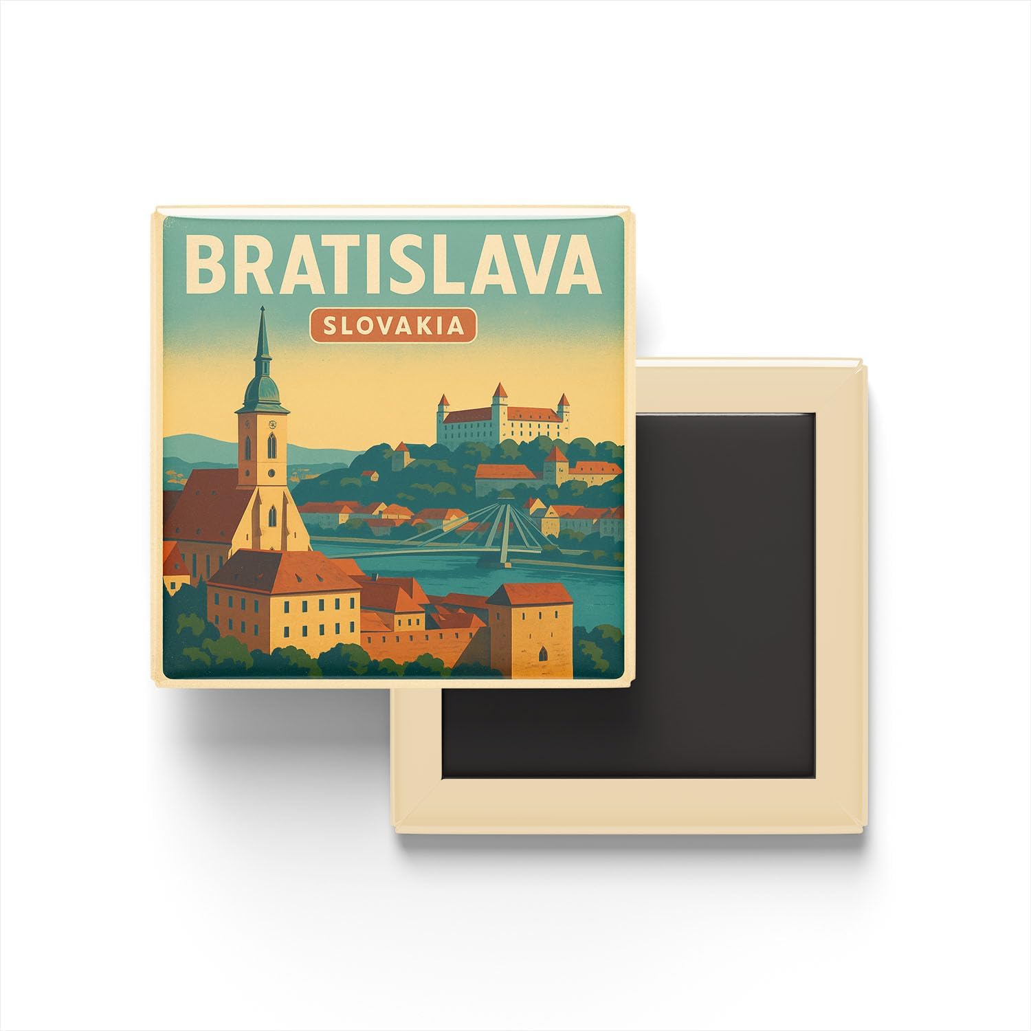 Alternative view of Bratislava Slovakya - Eski Şehir - Baskılı Buzdolap Magneti Kare 9x9 cm