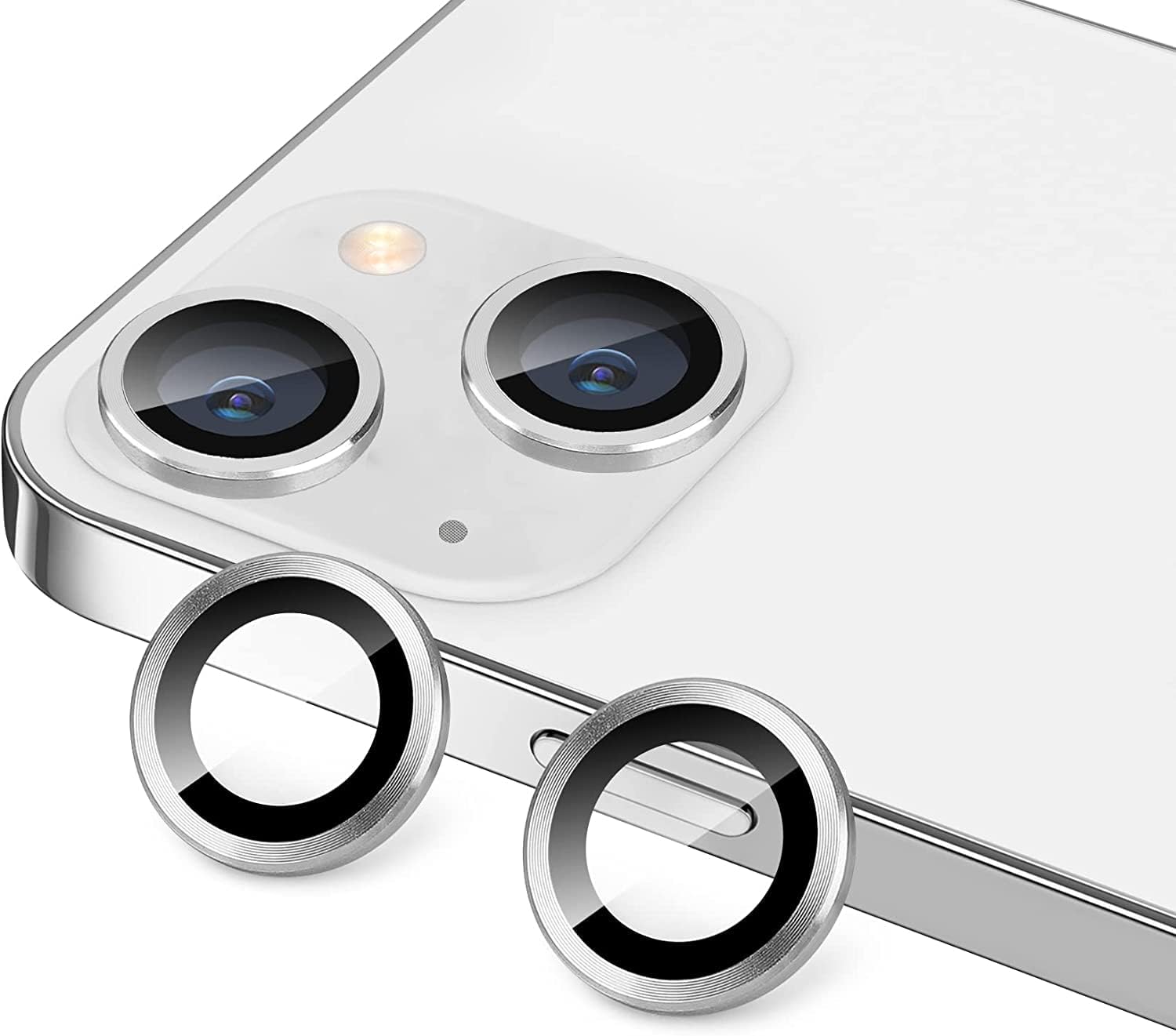 İphone 14-14 Plus ile Uyumlu Alüminyum Alaşım Çerçeveli Tempered Glass Kamera Lens Koruyucu Kırılmaz Cam (Gümüş) - Görsel 2