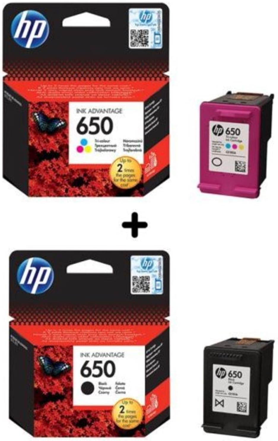 HP 650 Siyah ve Renkli Kartuş Seti (CZ101AE, CZ102AE) Deskjet Ink Advantage Serisi ile Uyumlu