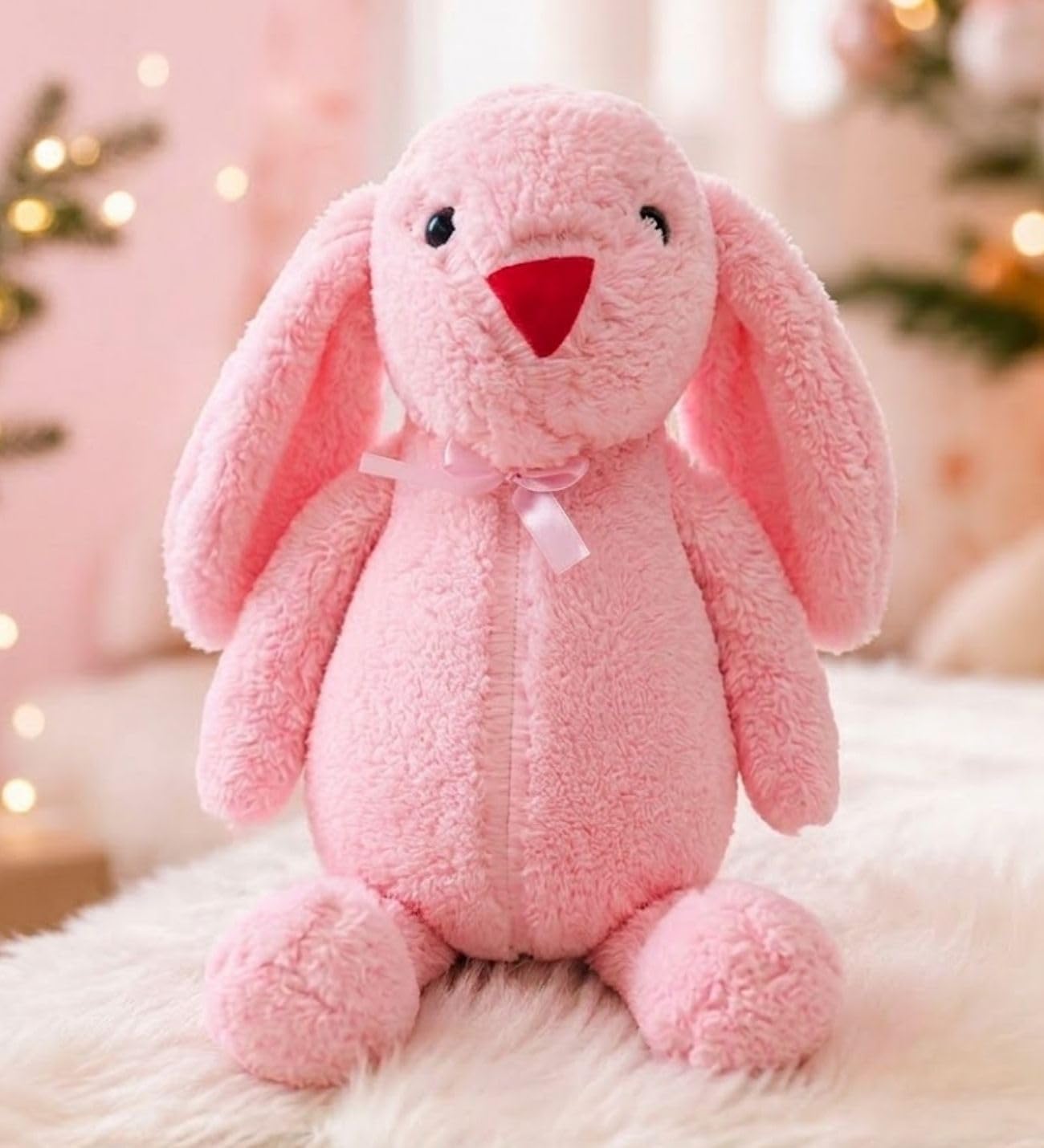 Uyku Arkadaşım PAPYONLU Uzun Kulak Bunny Peluş Tavşan 65 cm (Pembe)
