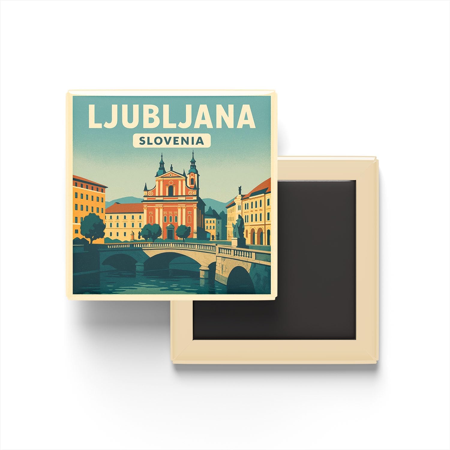 Alternative view of Ljubljana Slovenya - Eski Şehir - Baskılı Buzdolap Magneti Kare 9x9 cm