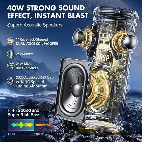 Alternative view of W-KING Bluetooth Hoparlörler - IP67 Su Geçirmez Dış Mekan Taşınabilir Kablosuz Hoparlör, 40W HD 360° Işıklı Stereo Surround Ses, Özel EQ ve Derin Bas/V5.3/DSP/24H/TF/AUX, Toz Geçirmez, Duş, Kamp için