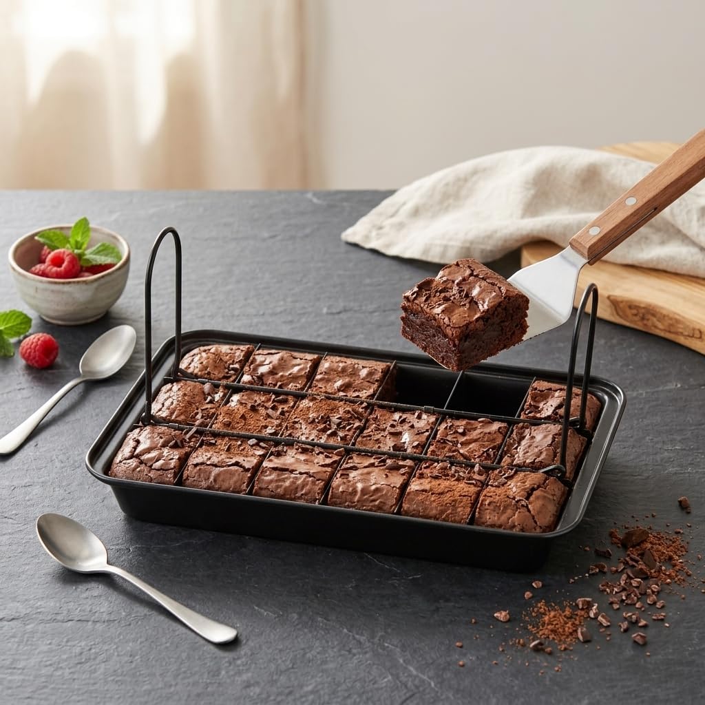 18 Bölmeli Kare Kesim Brownie ve Kek Kalıbı - Yanmaz, Yapışmaz ve Çizilmez Karbon Çelik Fırın Tepsisi