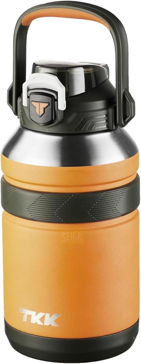 TKK Mega Boy 1500ml Pipetli/Pipetsiz Kullanım Askılı Paslanmaz Çelik Termos Matara (Turuncu)