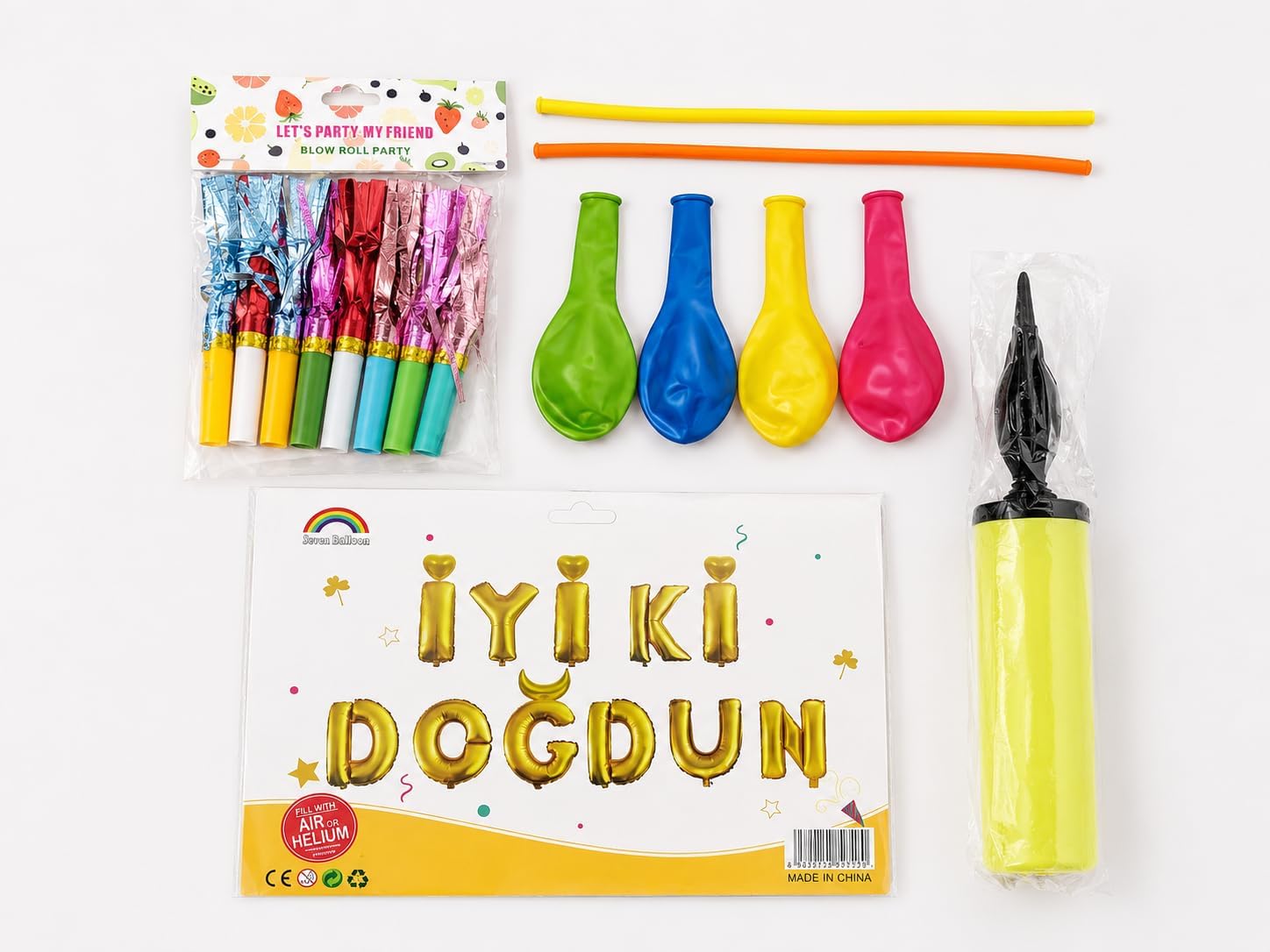 DORDOİ 26 Parça İYİ Ki DOĞDUN Parti Seti – Folyo Harf Balon, Balon Şişirme Pompası, Kaynana Dili ve Balonlu Doğum Günü Süsleme Seti - Görsel 3