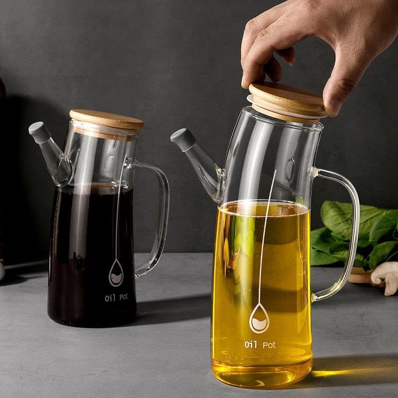 Bambu Kapklı Borosilikat Cam Yağlık & Sirkelik – 1 Litre | Isıya Dayanıklı & Sızdırmaz Tasarım | Bambu Kapaklı Şeffaf Cam Yağdanlık – 1000ml