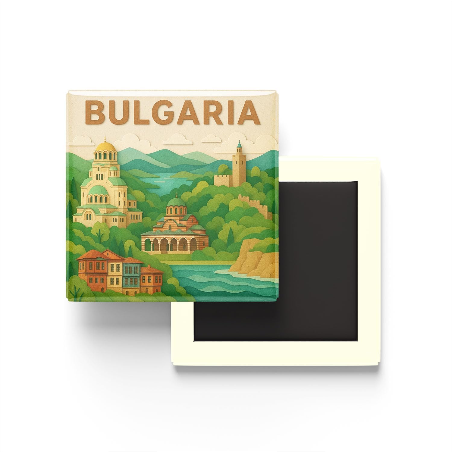 Bulgaristan - Paper Cut Art - Baskılı Buzdolap Magneti Kare - 9x9 cm