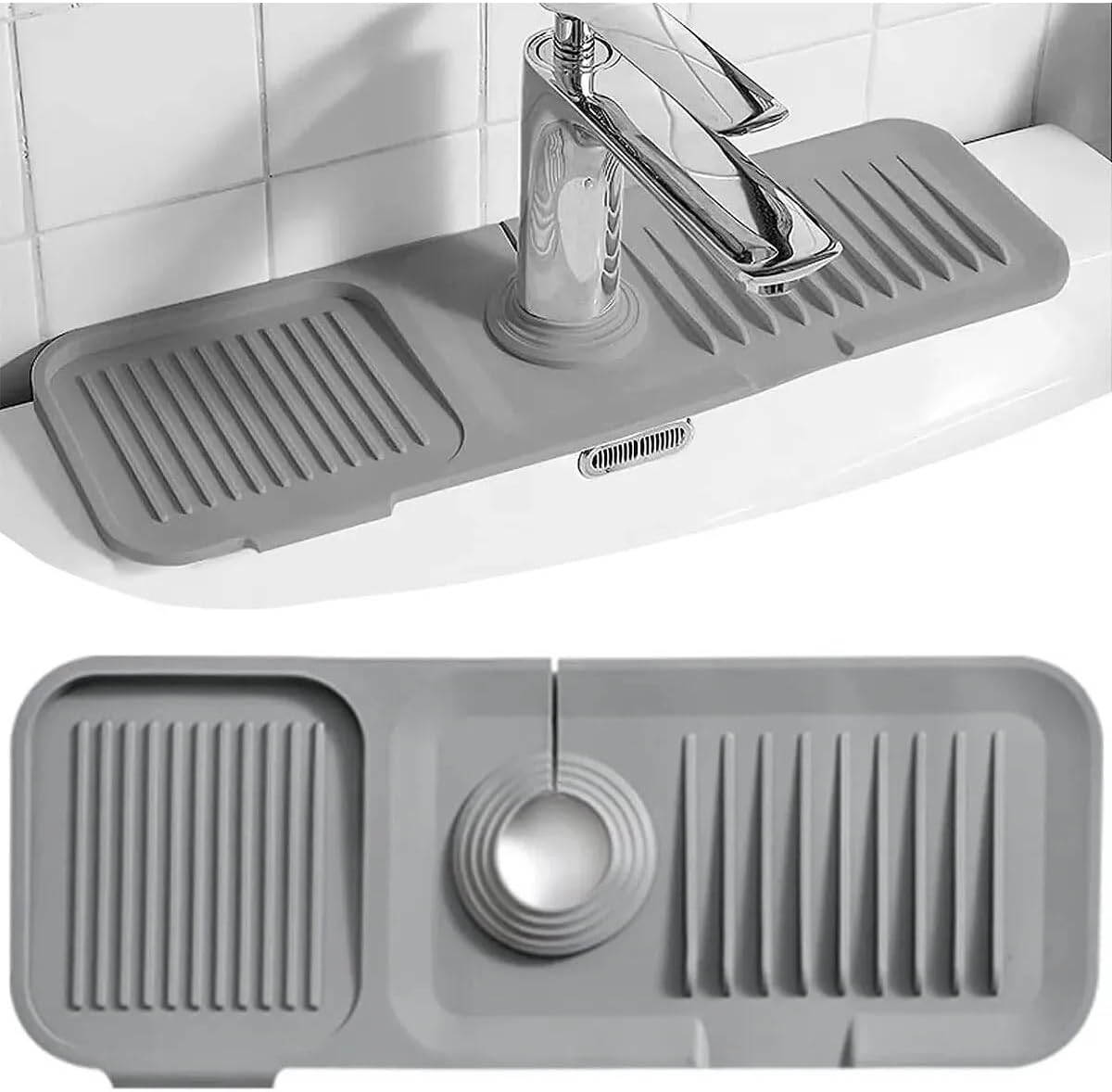 Antrasit Elastik Musluk Matı Su Tutucu Düzenleyici Kaydırmaz Taban Organizer Mutfak Banyo Lavabo - Görsel 2