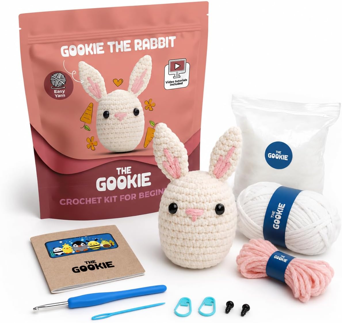 The Gookie Amigurumi Tavşan Örgü Seti, Başlangıç Seviyesi, Beyaz Pamuklu İplik, Video Eğitimli, Tığ ve İğne Dahil, El Yapımı Oyuncak - Görsel 3