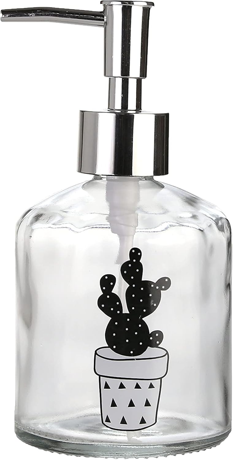 Cam Sıvı Sabunluk,Kaktüs 2 Desen 300ml 7,6x15,5cm