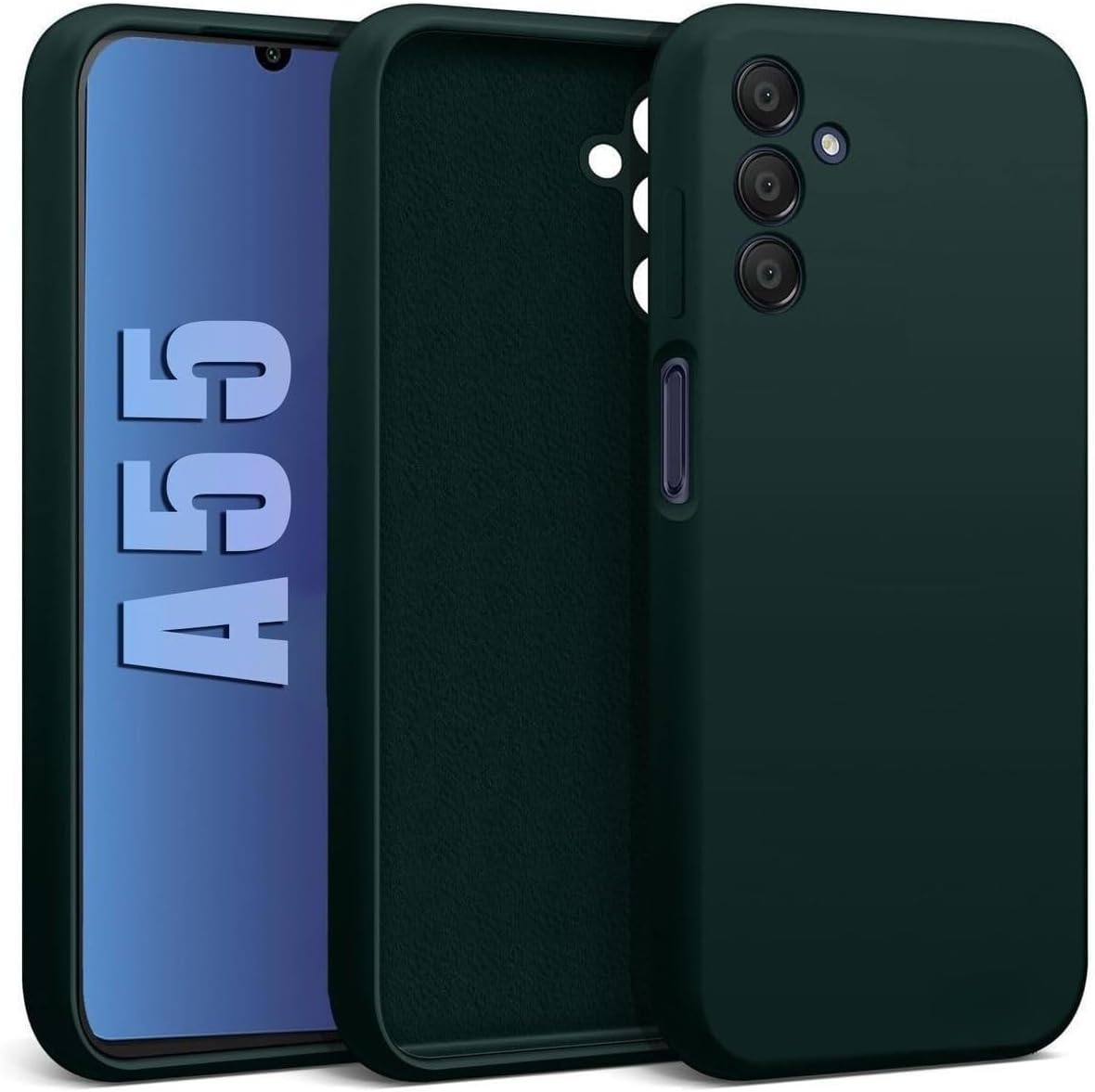 Galaxy A55 ile Uyumlu Kadife İç Yüzeyli Kamera Korumalı Şok Emici Silikon Kılıf – Koyu Yeşil - Görsel 3
