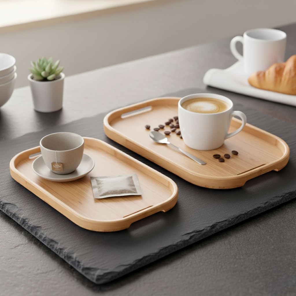 Dikdörtgen Bambu Servis Tepsisi, 2'li Set, 33x22 cm ve 40x28 cm | Dikdörtgen Bambu Tepsi - Görsel 3