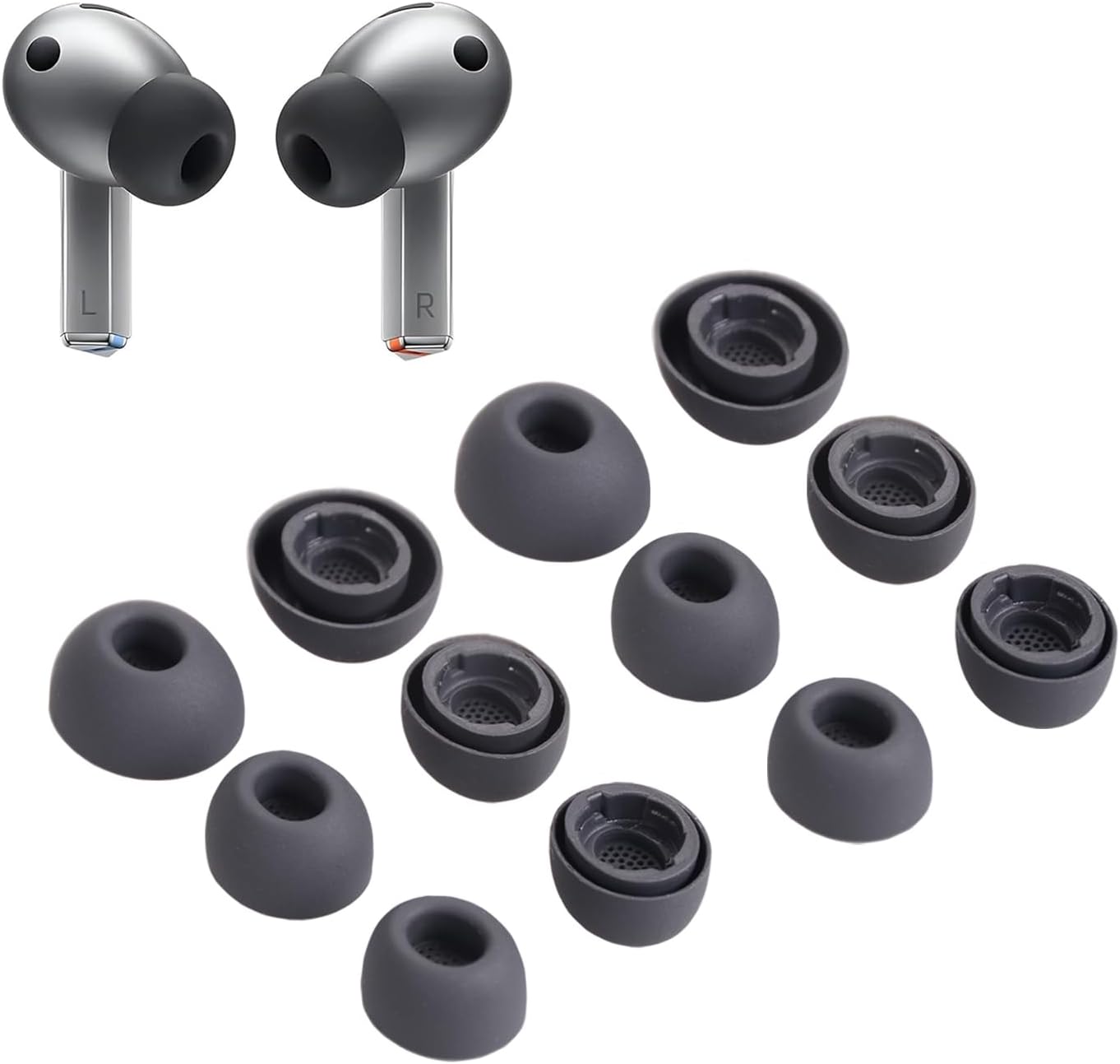Galaxy Buds 3 Pro Aksesuarları için Yedek Silikon Kulaklık Ucu Seti Kulaklık Kulak Uçları, 6 Çift (3 Boyut S/M/L) (Gri)