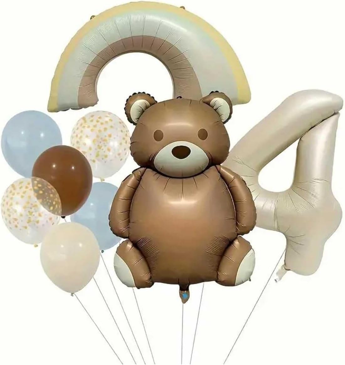 Retro Renk Ayicik Folyolu Yaş Balon Set, 4