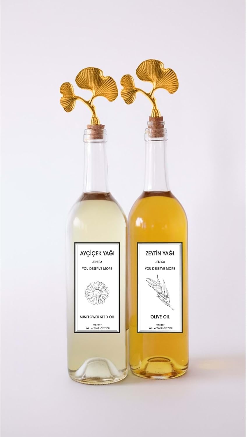 Altın Ginkgo Akıtmaz Tıpalı Dibi Çukur Şeffaf Cam Şişe 2'Li 750 Ml Yağdanlık Yağlık
